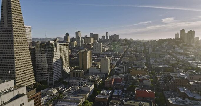 San Francisco California Aerial v156 establishing drone flyover across chinatown and nob hill neighborhoods capturing urban cityscape at daytime - Shot with Mavic 3 Cine - June 2022