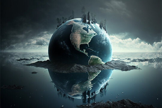 Concept of global warning, flooding, climate change and dying Earth.