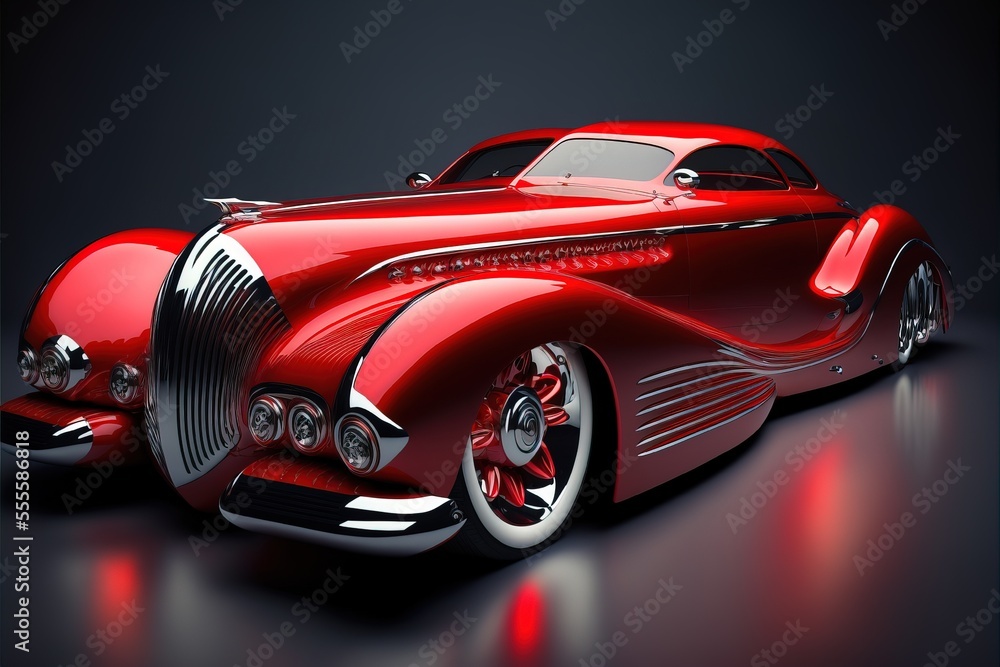 Poster a red car is shown in a black background with a red light behind it and a black background with a re