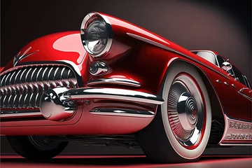 Foto op Plexiglas Auto  a red car with a chrome rim and a chrome hood and wheels is shown in a black background with a red background. Generative AI