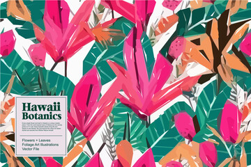 Tropical flowers, jungle leaves. Beautiful vector floral pattern background. © Jubilee