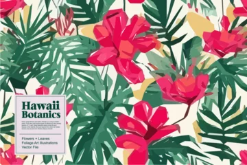 Tuinposter Tropical flowers, jungle leaves. Beautiful vector floral pattern background. © Jubilee