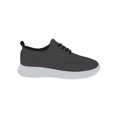 Black running shoe design vector illustration. Realistic cartoon drawing of modern sneaker, footwear for fitness isolated on white background. Fashion, healthy lifestyle, sports concept