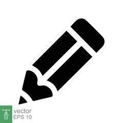 Pencil icon. Simple solid style. Pencil tip. drawing pen, graphite, plain, school element, education concept. Glyph vector illustration isolated on white background. EPS 10.
