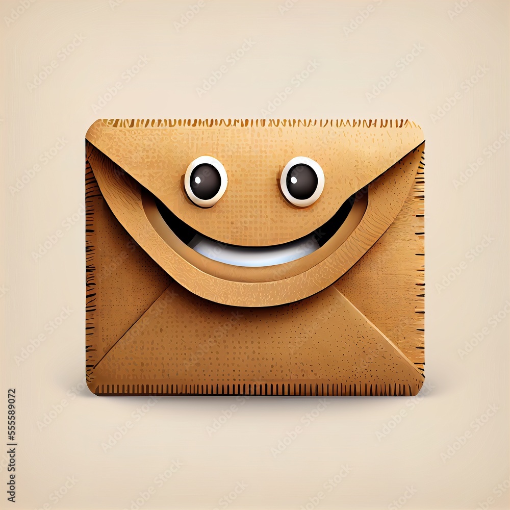 Poster a brown envelope with a smiley face on it's side and a brown envelope with a smiley face on it's sid
