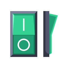 Green control switch or button vector illustration. Element of mechanical equipment, switch or button isolated on white background. Machinery, technology, industry concept