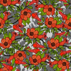 Türaufkleber Seamless pattern of pomegranate flowers. Eps 10 illustration preview. © Yevheniia