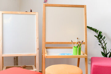 Ivano-Frankivsk, Ukraine October 2, 2022: opening day of a kindergarten for preschoolers, a writing and drawing board for toddlers.