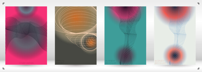 Minimal Minimal Geometric Vector Poster Design with Lines and Gradient Colorful Circles. Collection of Abstract Backgrounds for Covers, Flyers, Templates, Booklets, Cards, Brochures, Branding, etc.