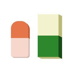 Two different erasers on white background. Painting tools for painter or craftsman cartoon illustration. Art, craft, equipment concept