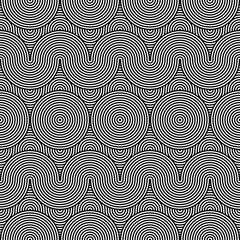 Fototapeta premium Vector abstract seamless pattern.Modern geometric background.Repeated monochrome pattern with concentric circles background ornament of striped concentric circles.Monochrome background with diagonal.