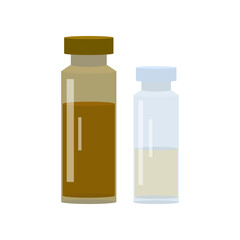 Glass bottles with paints or glue on white background. Painting tools for painter or craftsman cartoon illustration. Art, craft, equipment concept