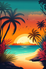 Fototapeta na wymiar Sunny tropical beach with coco palms