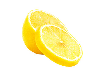 Lemon citrus fruits, half and slice isolated on white background