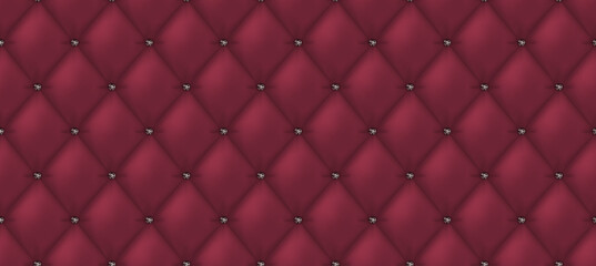 Red buttoned upholstery background - eps10 vector. Fashionable surface with stitches. Burgundy leather texture. 