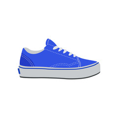 Blue running shoe design vector illustration. Realistic cartoon drawing of modern sneaker, footwear for fitness isolated on white background. Fashion, healthy lifestyle, sports concept