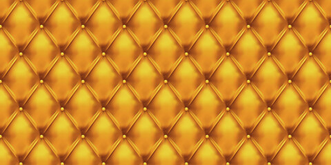 Gold buttoned leather upholstery background - eps10 vector. Golden colored capitone leather surface. Seamless vector illustartion. Cushioned textile texture.
