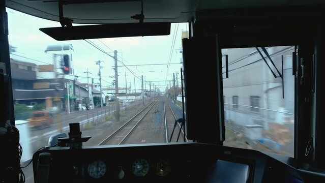 View of railway train line in Japan. Control panel systems of Japanese trains.