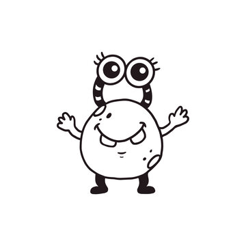 Cute cartoon monster with eyes and teeth on white background.Icon monster. Coloring. Сrab.