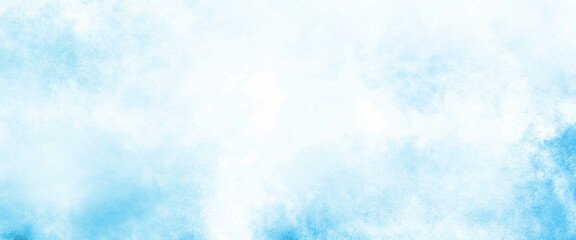 Abstract gradient light sky blue shades watercolor background on white paper texture, Abstract grunge tint light blue watercolor background. Aquarelle painted azure gradient color splashing on texture