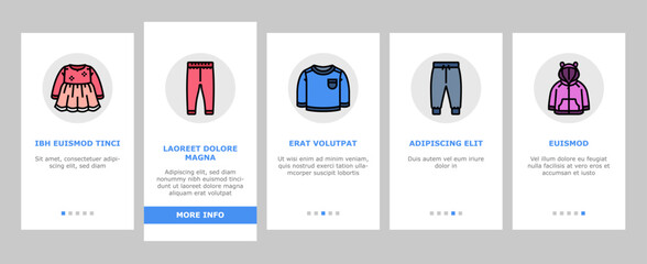 baby child infant fashion cloth onboarding mobile vector. newborn wear, girl cute, kid boy, cotton apparel, children toy, toddle, little baby child infant fashion cloth illustrations