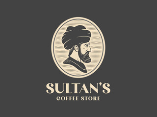 Ottoman sultan silhoutte coffee store vintage  logo vector - obrazy, fototapety, plakaty