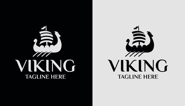 Vikings ship vintage logo design vector