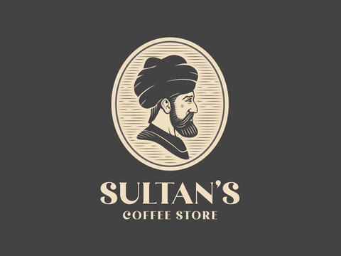 Ottoman sultan silhoutte coffee store vintage  logo vector