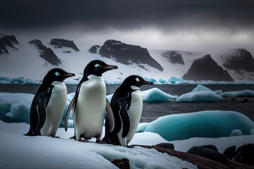 Adelie penguins in Antarctica. Digital artwork