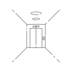 Elevator icon. Lift outline illustration. Interior of hotel lobby. Vector