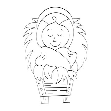 recommend clip art: Baby Jesus Christ in the crib manger nativity, Merry Christmas vector illustration