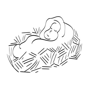 recommend clip art: Baby Jesus Christ in the crib manger nativity, Merry Christmas vector illustration