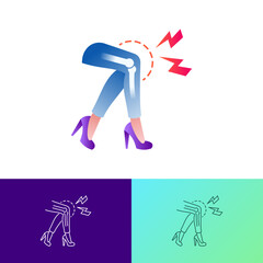 Arthralgia, joint pain thin line icon. Woman legs. Post-covid syndrome. Vector illustration.