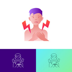 Chest pain thin line icon. Man touching his chest. Heart attack. Post covid syndrome. Vector illustration.