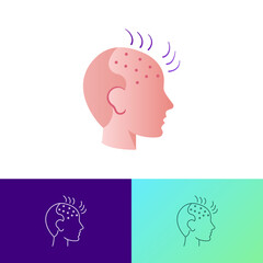 Hair loss. Bald place on men scalp. Alopecia thin line icon. Vector illustration.