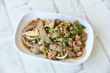 Roasted pork liver spicy salad, Thai cuisine