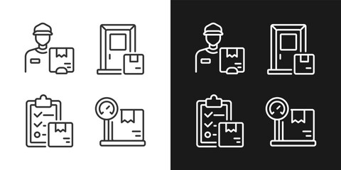 Courier service pixel perfect white linear icon for dark themes set for dark, light mode. Delivery planning. Thin line symbols for night, day theme. Isolated illustrations. Editable stroke