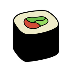 Japanese sushi roll isolated on white background, asian food