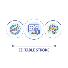 Revenue management loop concept icon. Finance monitoring abstract idea thin line illustration. Business practice. Investment advisory. Isolated outline drawing. Editable stroke. Arial font used