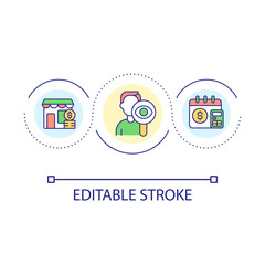 Tracking small business finances loop concept icon. Managing monthly expenses abstract idea thin line illustration. Accounting system. Isolated outline drawing. Editable stroke. Arial font used