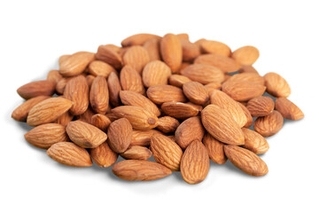 almonds in heap over white background