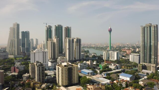 Aerial view of Colombo and its skyscrapers. Aerial view