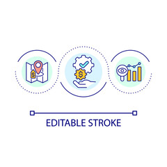 Searching affordable rent loop concept icon. Renting cheap apartment abstract idea thin line illustration. Fit budget. Housing market. Isolated outline drawing. Editable stroke. Arial font used