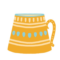 Hand drawn vector cup with tea or coffee.Side view. Flat design