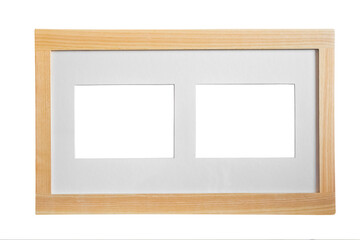 Rectangle pine photo frame with two picture frame mats inside