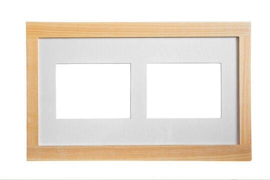 Rectangle pine photo frame with two picture frame mats inside