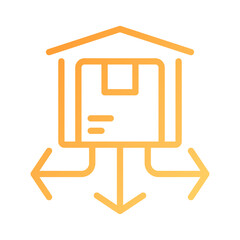 Distribution center pixel perfect gradient linear vector icon. Warehouse with products. Orders management. Storehouse. Thin line color symbol. Modern style pictogram. Vector isolated outline drawing