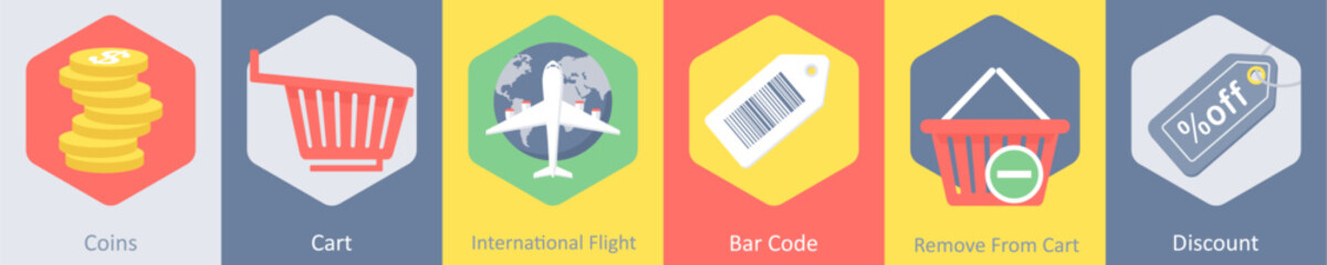 coins, cart, international flight, bar code