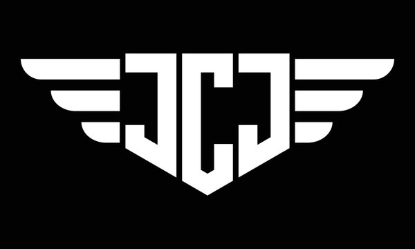 JCJ three letter logo, creative wings shape logo design vector template. letter mark, wordmark, monogram symbol on black & white.	