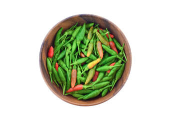 Paprika (Thai) in a wooden bowl isolated on transparent png
